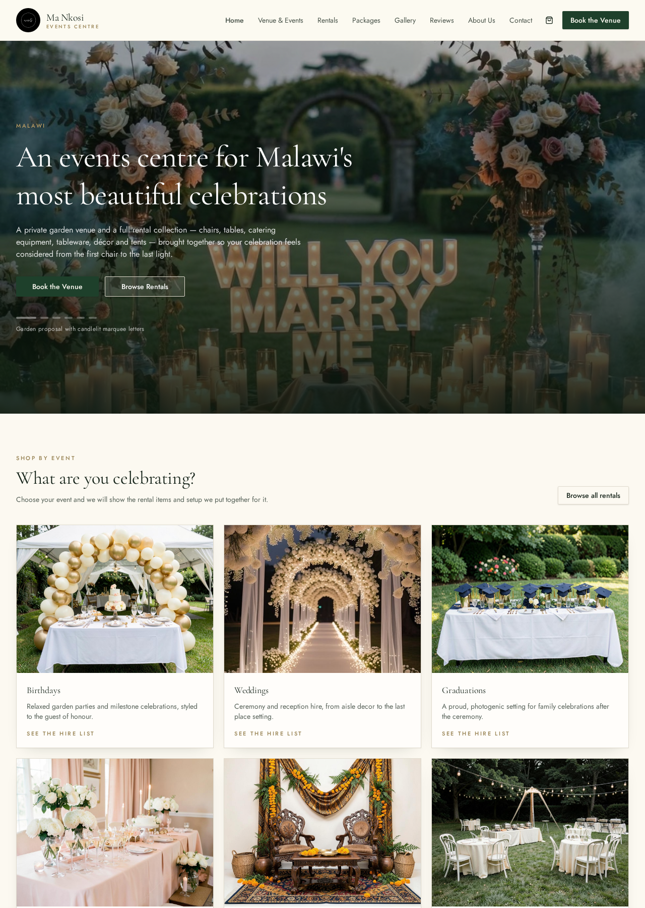 Screenshot of the live Mankosi Events website designed and developed by StarkPrime Technologies
